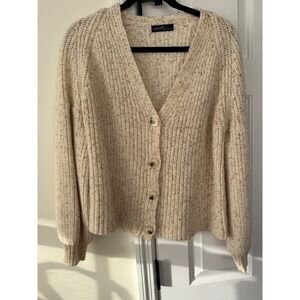 On Twelfth Cream Marled Chunky Knit Button Front V-Neck Cardigan Sweater  S